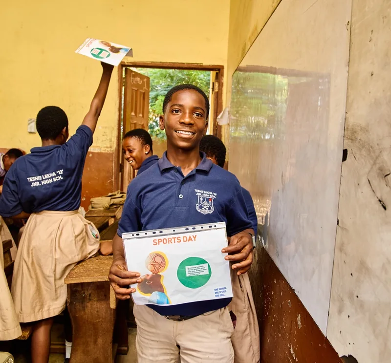 A Teshie Lekma JHS student presenting a sports day design