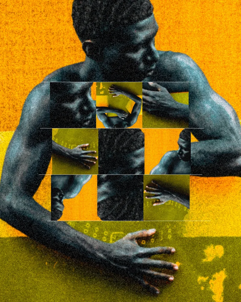 Image-making study with layered portrait fragments